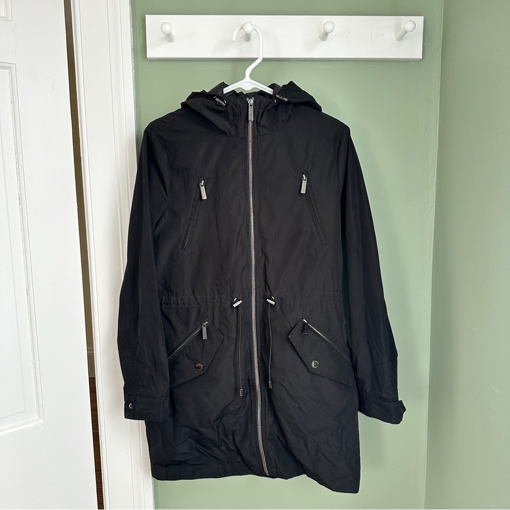 Michael Kors Black Hooded Raincoat with Removable Puffer Vest